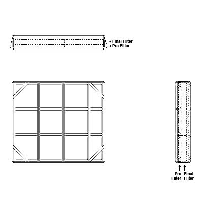 Aire-Loc Side Access Double Flat Bank Filter Housing 3 High 3-1/2 Wide 2-Inch Pre-Filter / 2-Inch Final-Filter