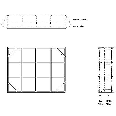 Aire-Loc Side Access HEPA Bolt-Lock Filter Housing 3 High 4 Wide No Pre-Filter 22-Inch Depth