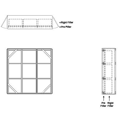 Aire-Loc Side Access Standard Filter Housing 3 High 3 Wide 2-Inch Pre-Filter 22-Inch Depth 1-Inch Header